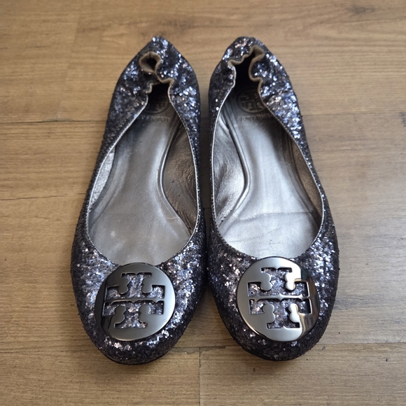 Tory Burch Reva Metallic Glitter Ballet Flats - Picture 1 of 10